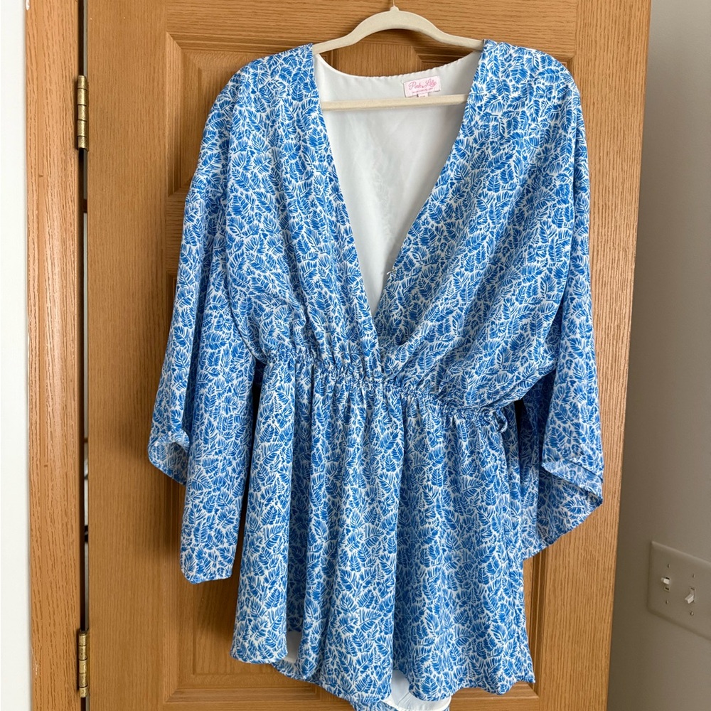 Pink Lily Blue and White Floral Romper